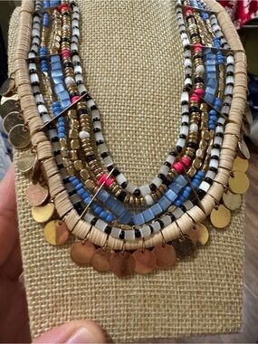 ALDO Beaded Multi-Row Statement Necklace in Blue, Pink & Gold